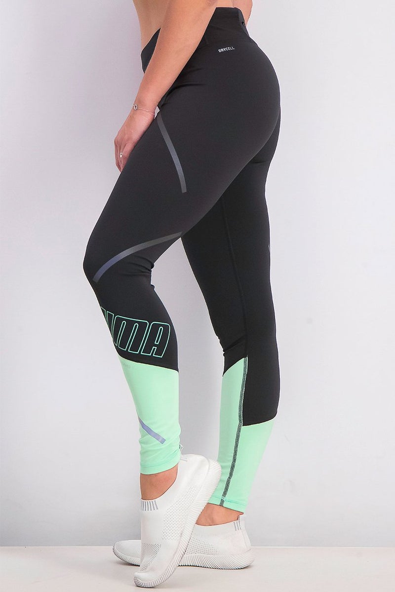 PUMA سروال حراري للعداءات، أسود وأخضر لامع - Image 2